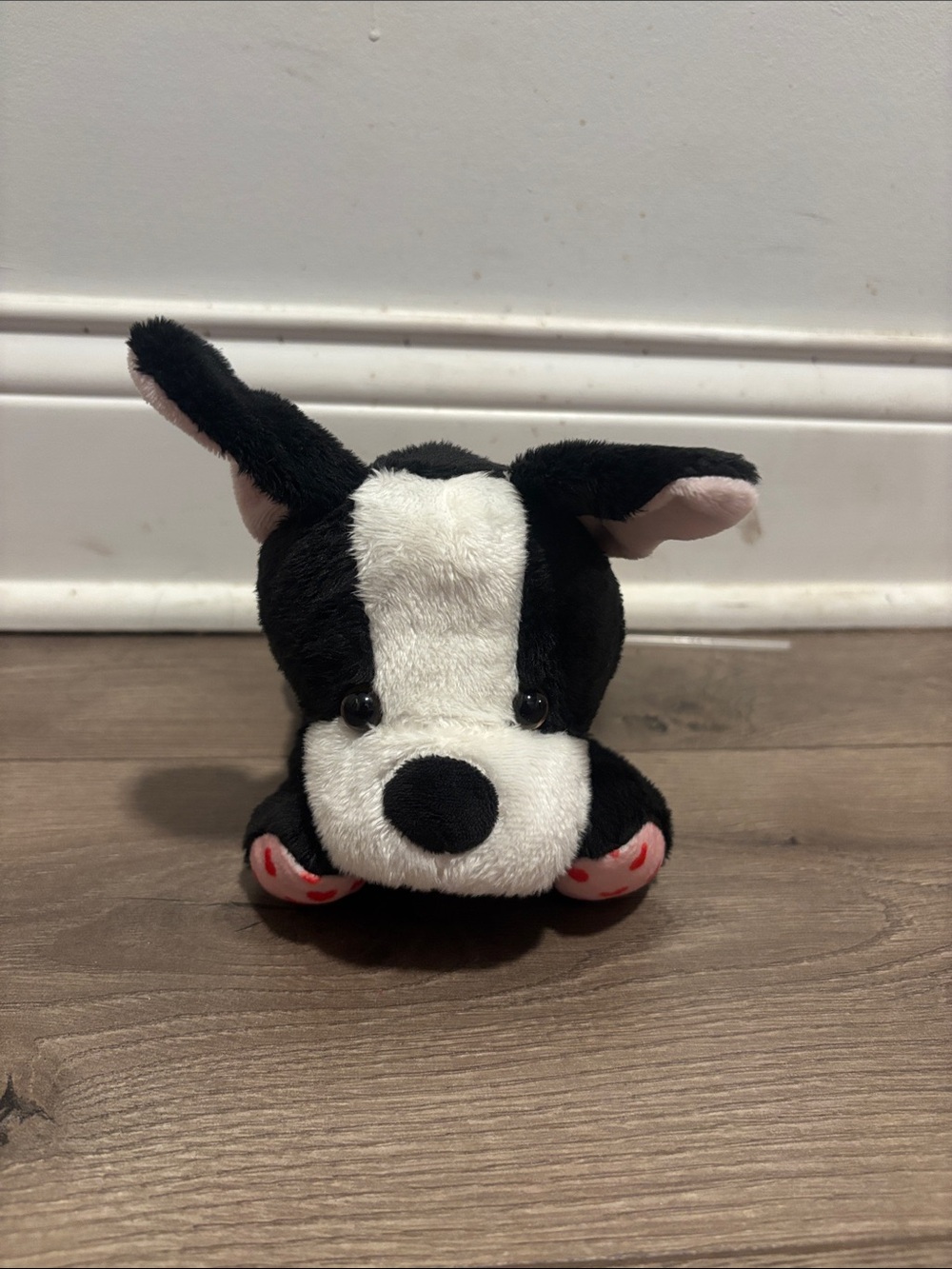 Gund Black and White Puppy Plush with Pink Paw Accents